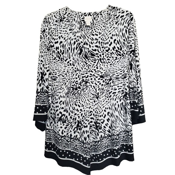 Chico's Animal Print Stretchy Flared Sleeve V-Neck Tunic Size 2 Large - Picture 1 of 6